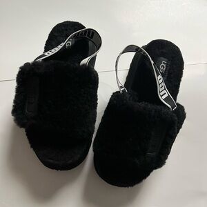 UGG FLUFF YEAH SLIDE Black SANDAL size 6